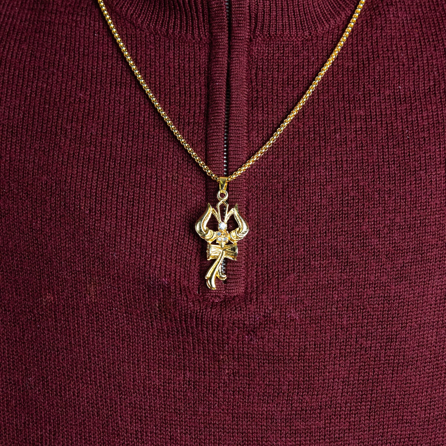 Gold Trishul with Damru Pendant
