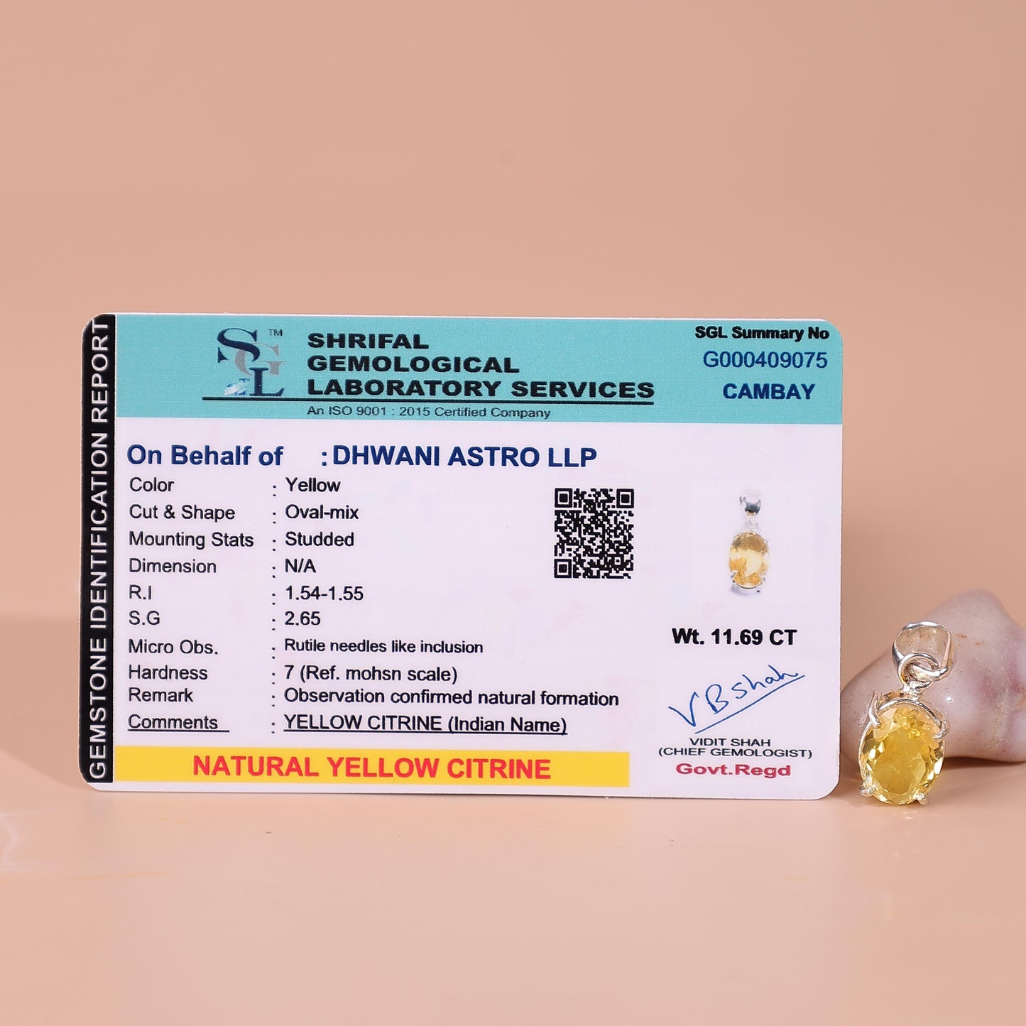 High Financial Status, Success in Job & Profession: Yellow Citrine Pendant