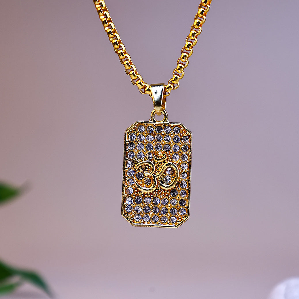Gold Plated Om Diamond Pendant