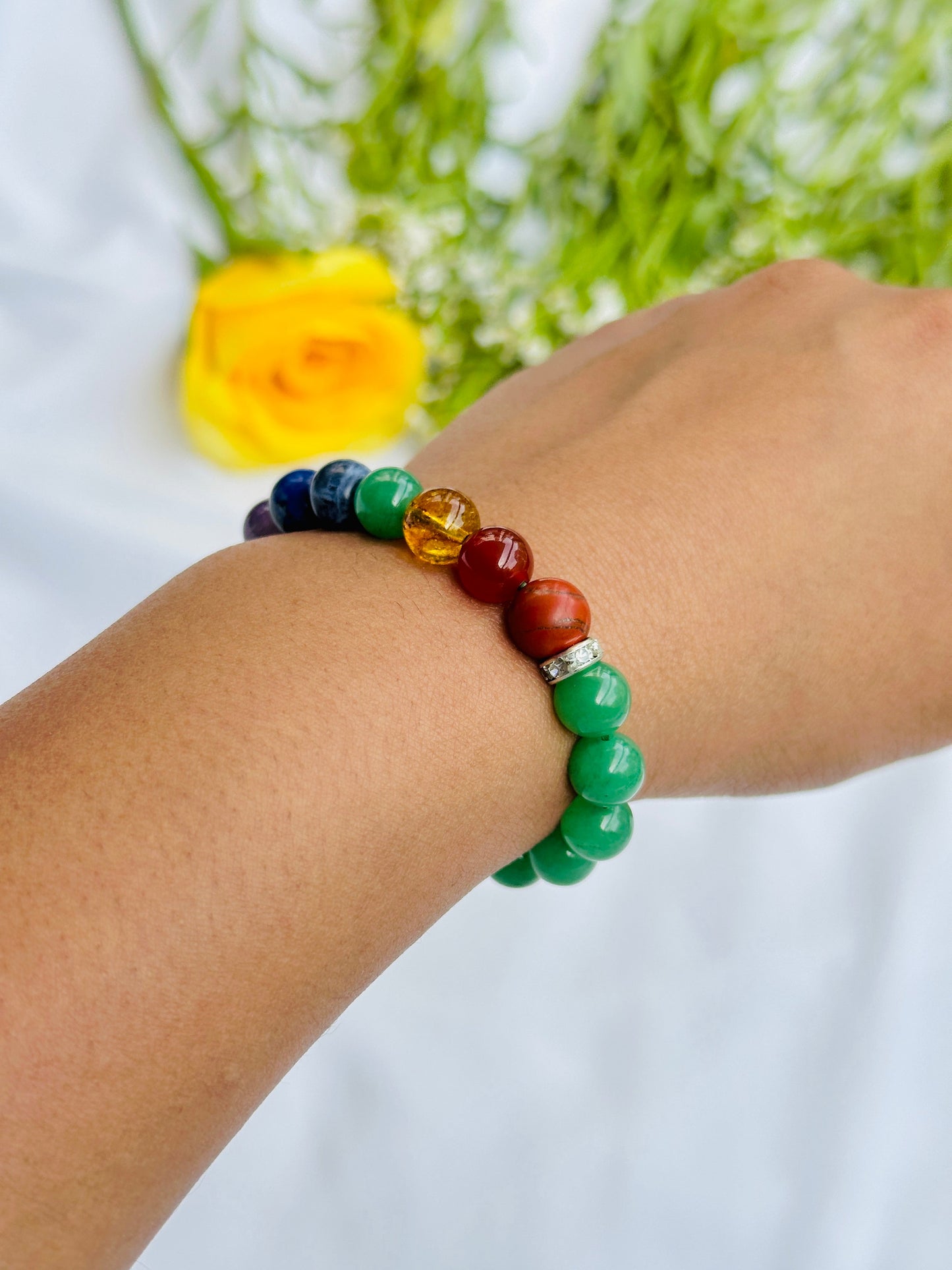 Green Aventurine with Seven Chakra Bracelet (Obstacle Removal in Love Life)