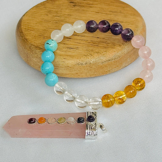 Forever Love (Love Marriage Bracelet & Rose Quartz Seven Chakra Pendant)