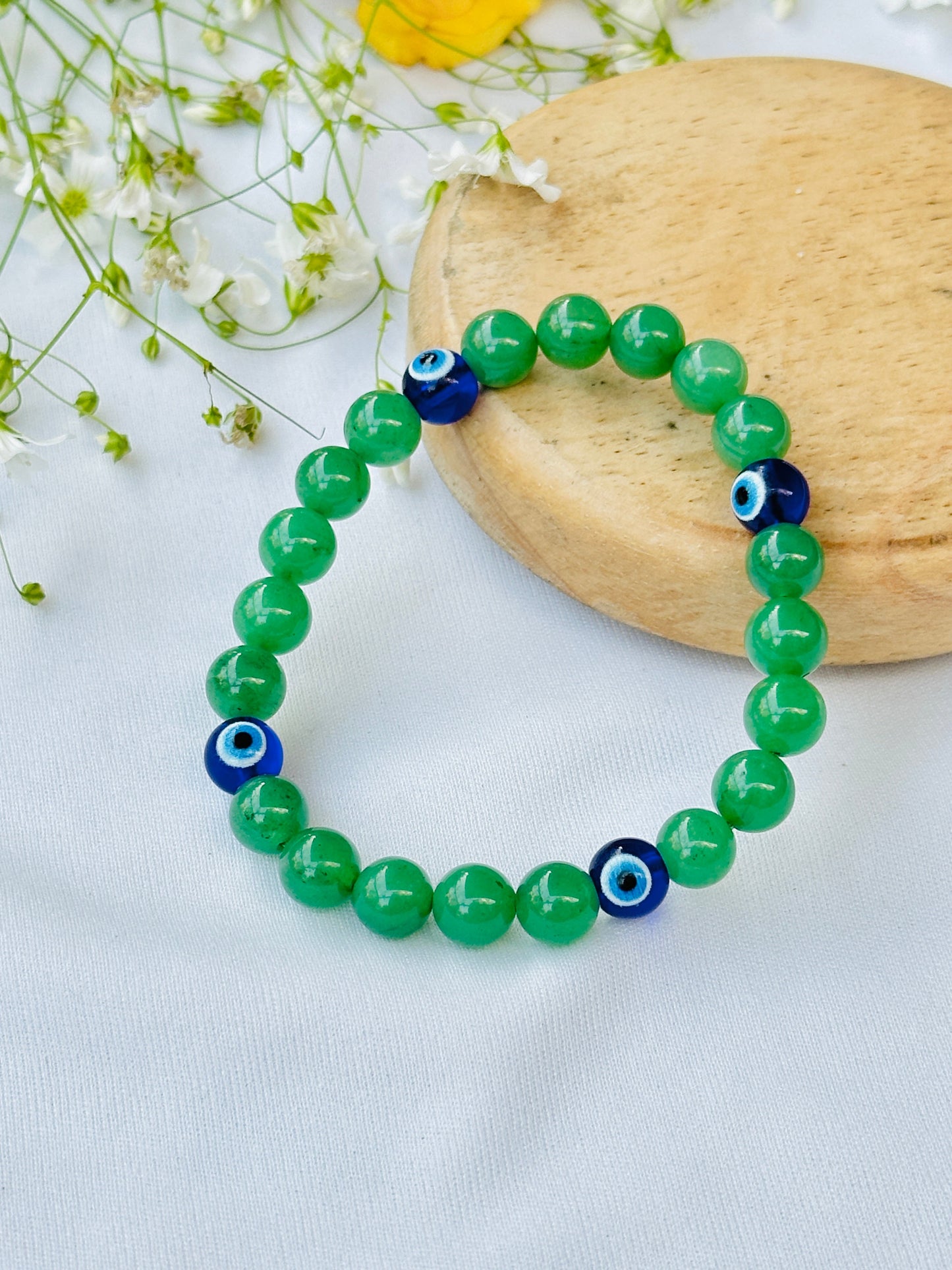 Wealth Attract and Evil Eye Protect: Green Aventurine with Evil Eye Bracelet