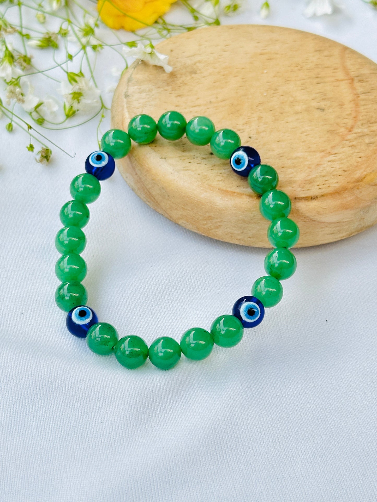 Wealth Attract and Evil Eye Protect: Green Aventurine with Evil Eye Bracelet