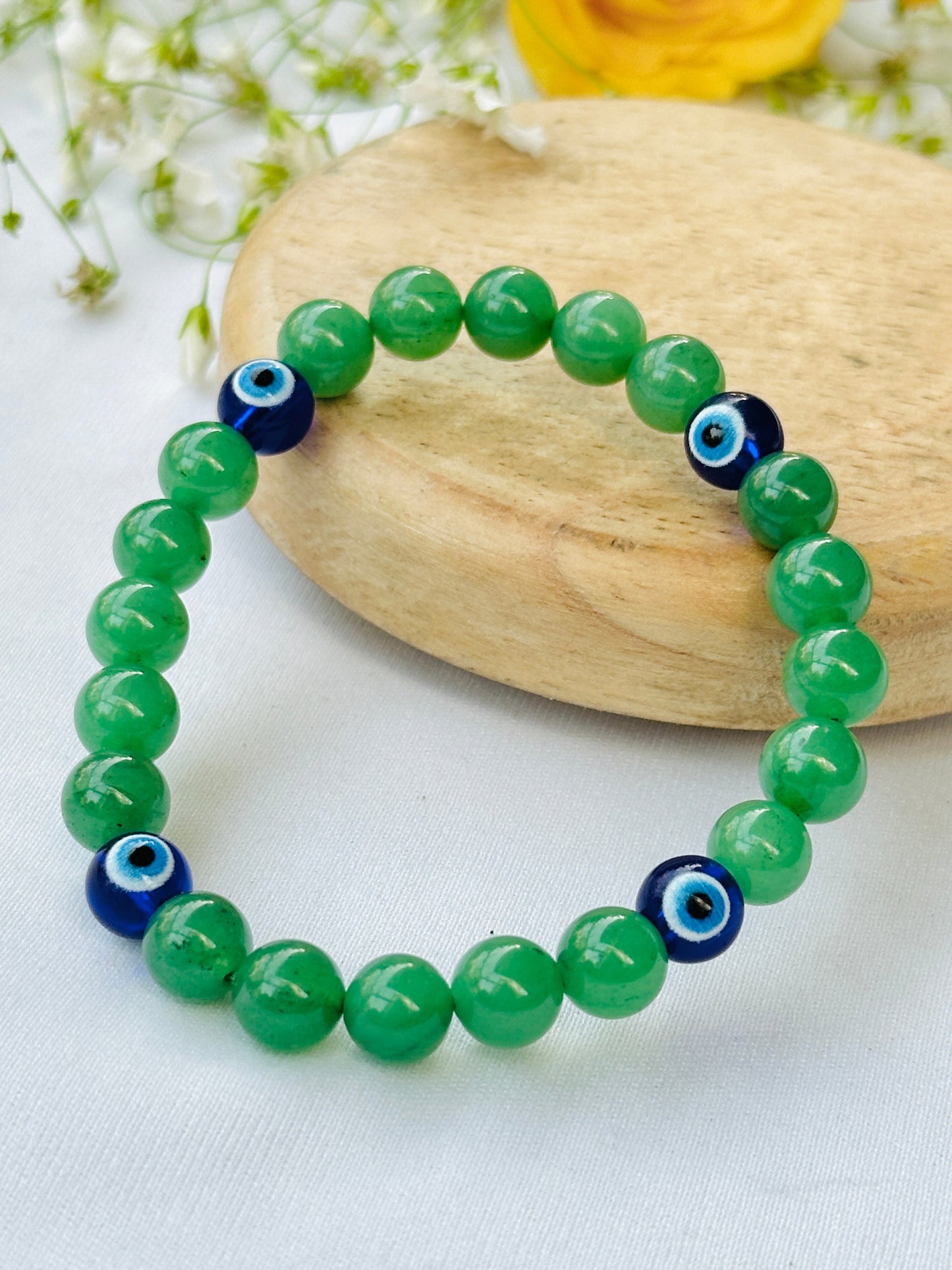 Wealth Attract and Evil Eye Protect: Green Aventurine with Evil Eye Bracelet