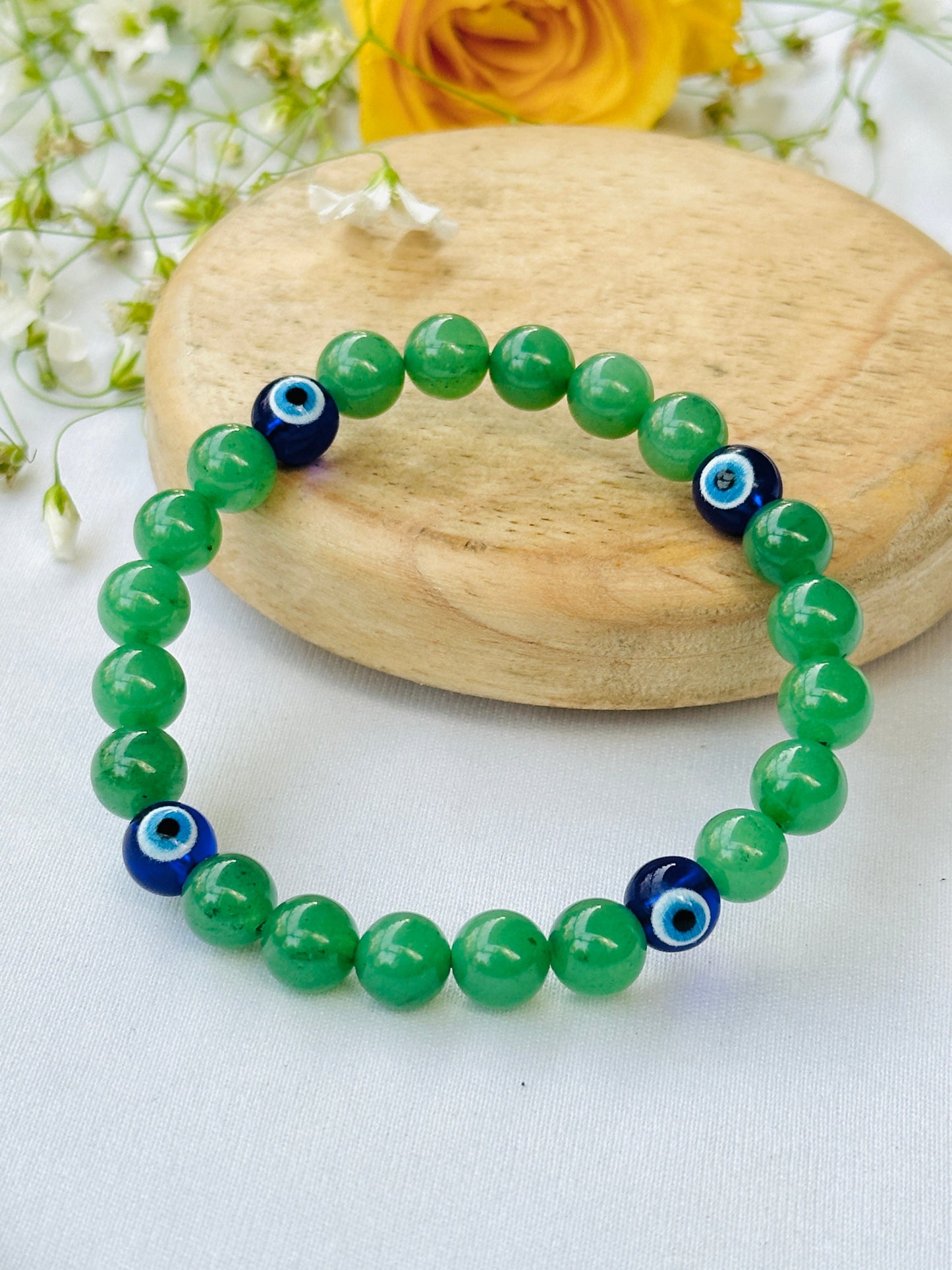 Wealth Attract and Evil Eye Protect: Green Aventurine with Evil Eye Bracelet