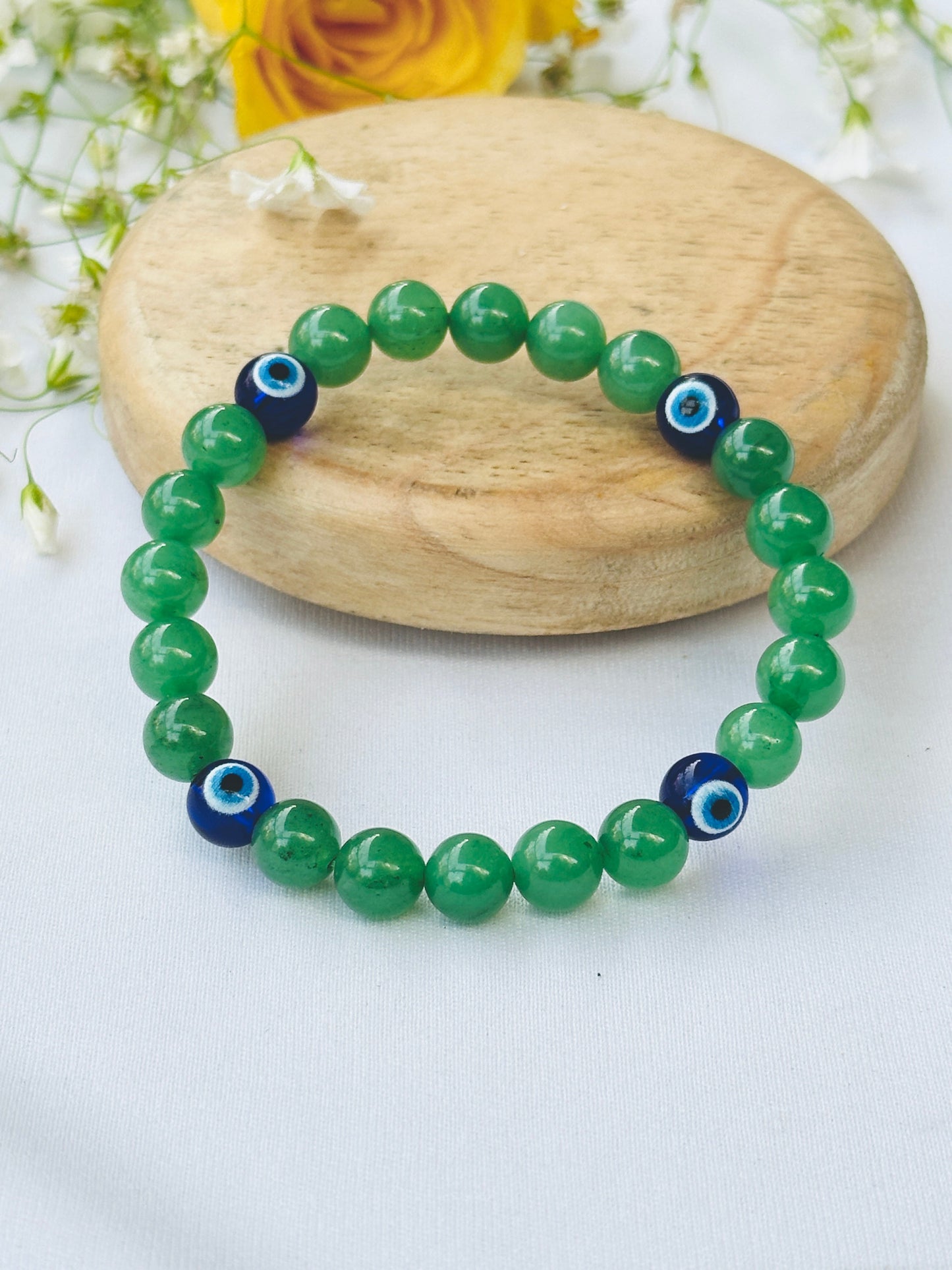 Wealth Attract and Evil Eye Protect: Green Aventurine with Evil Eye Bracelet