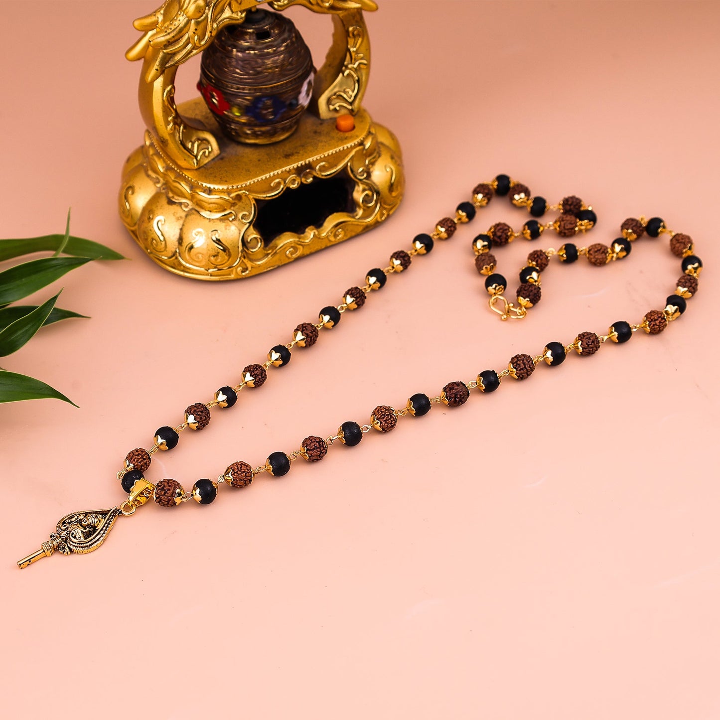 Golden Karungali Rudraksha Mala Murugan Trishul
