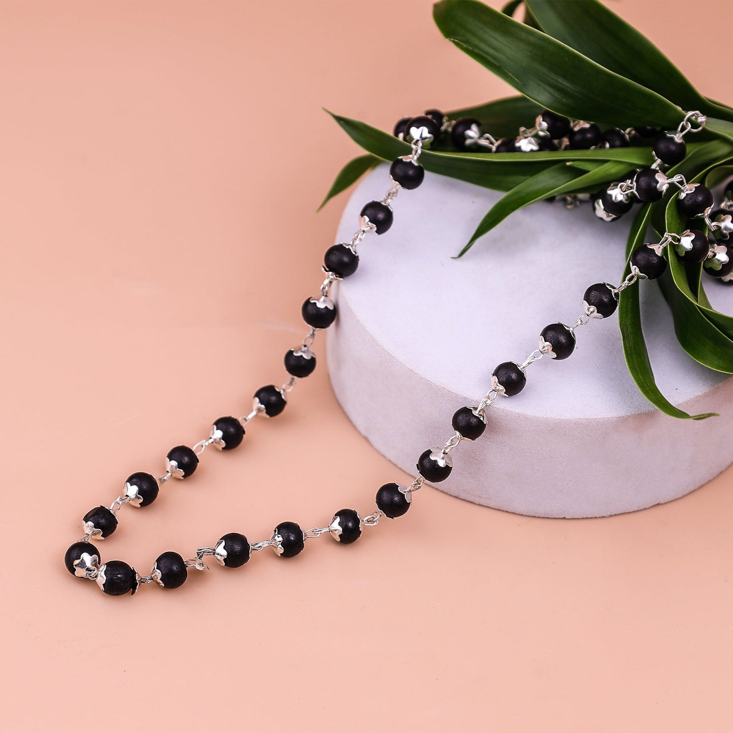 Silver Plated Karungali Mala (Ebony Wood)