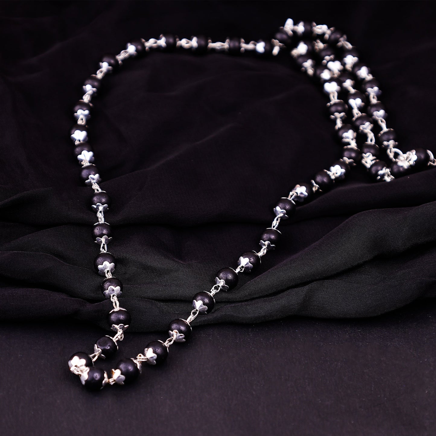 Silver Plated Karungali Mala (Ebony Wood)