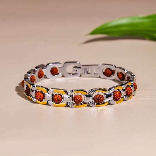 Duotone Round Rudraksha Bracelet (IGP Gold & Silver Plating)