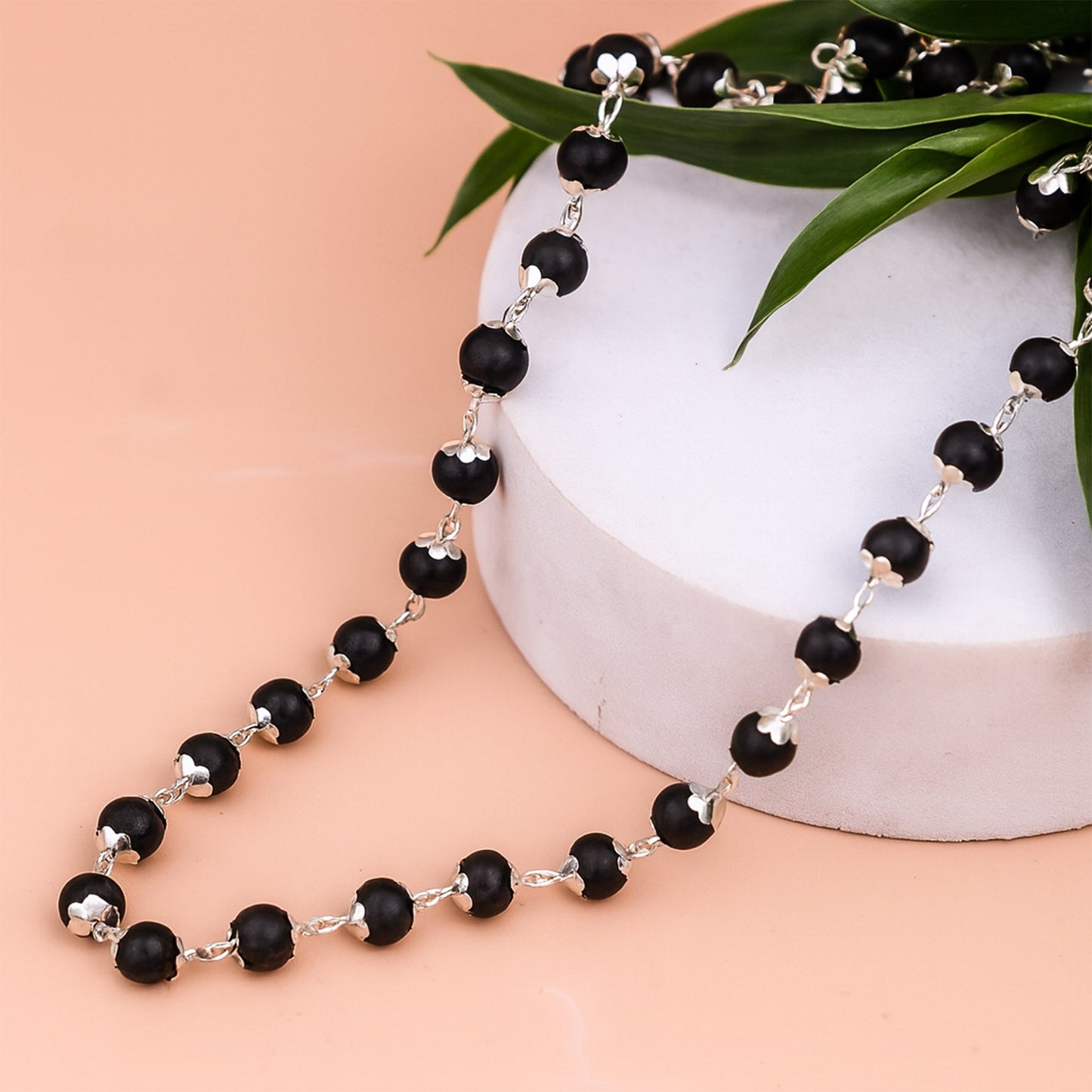 Silver Plated Karungali Mala (Ebony Wood)