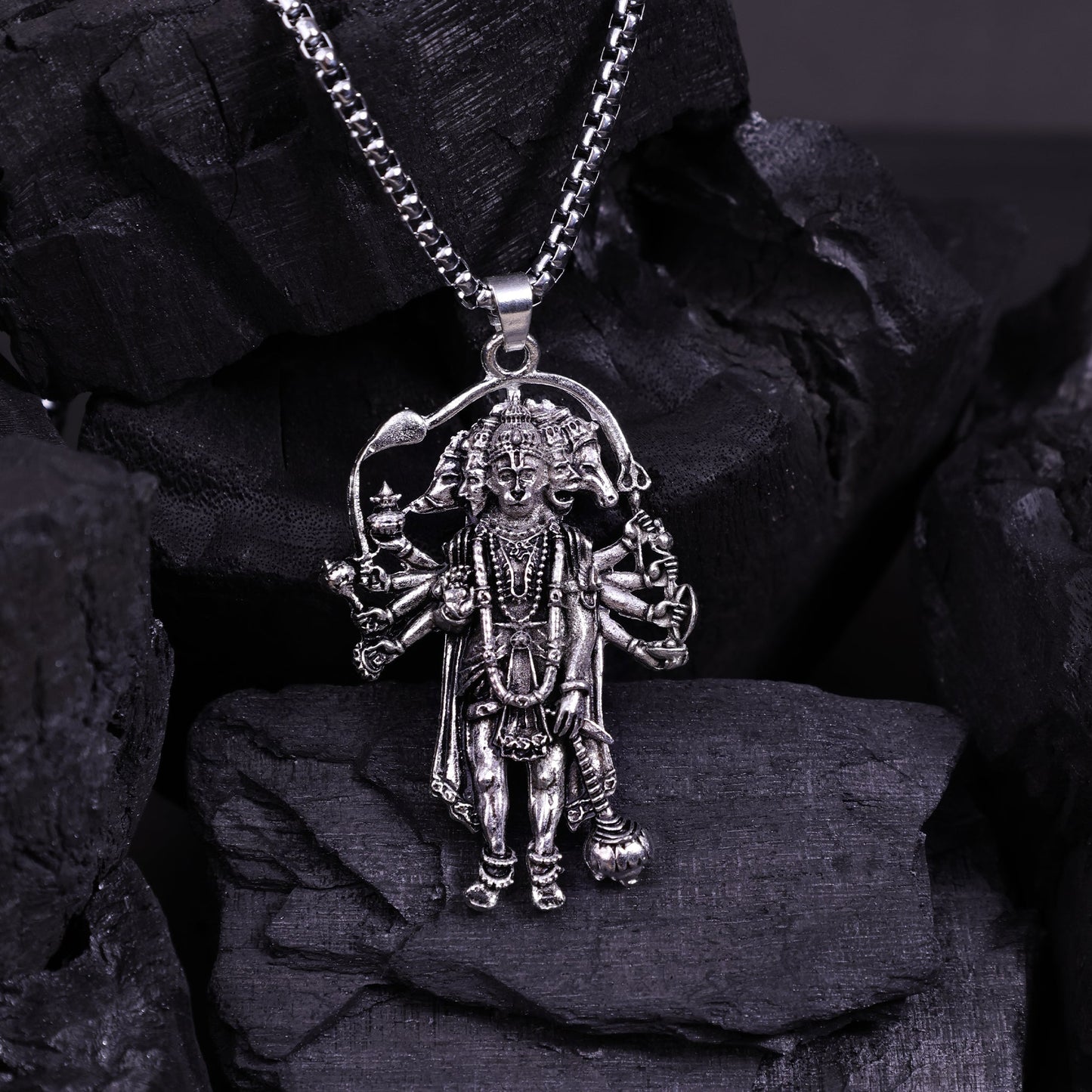 Silver Plated Panchmukhi Hanuman Ji Pendant