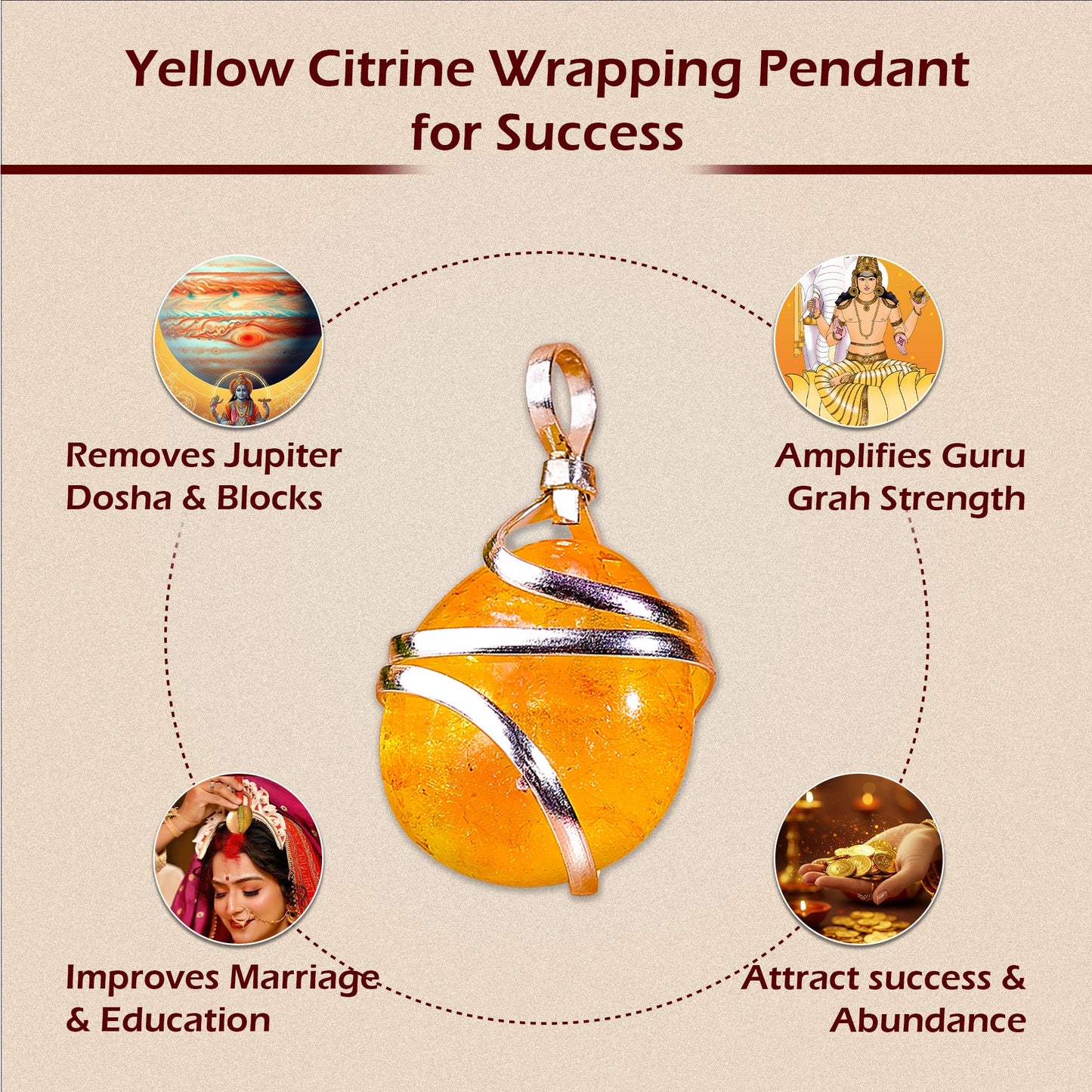 Yellow Citrine Wrapping Pendant for Success